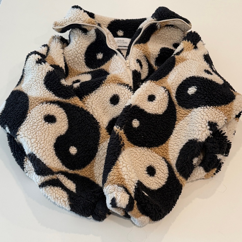 Urban Outfitters Yin-Yang Teddy Jacket in Black and Cream